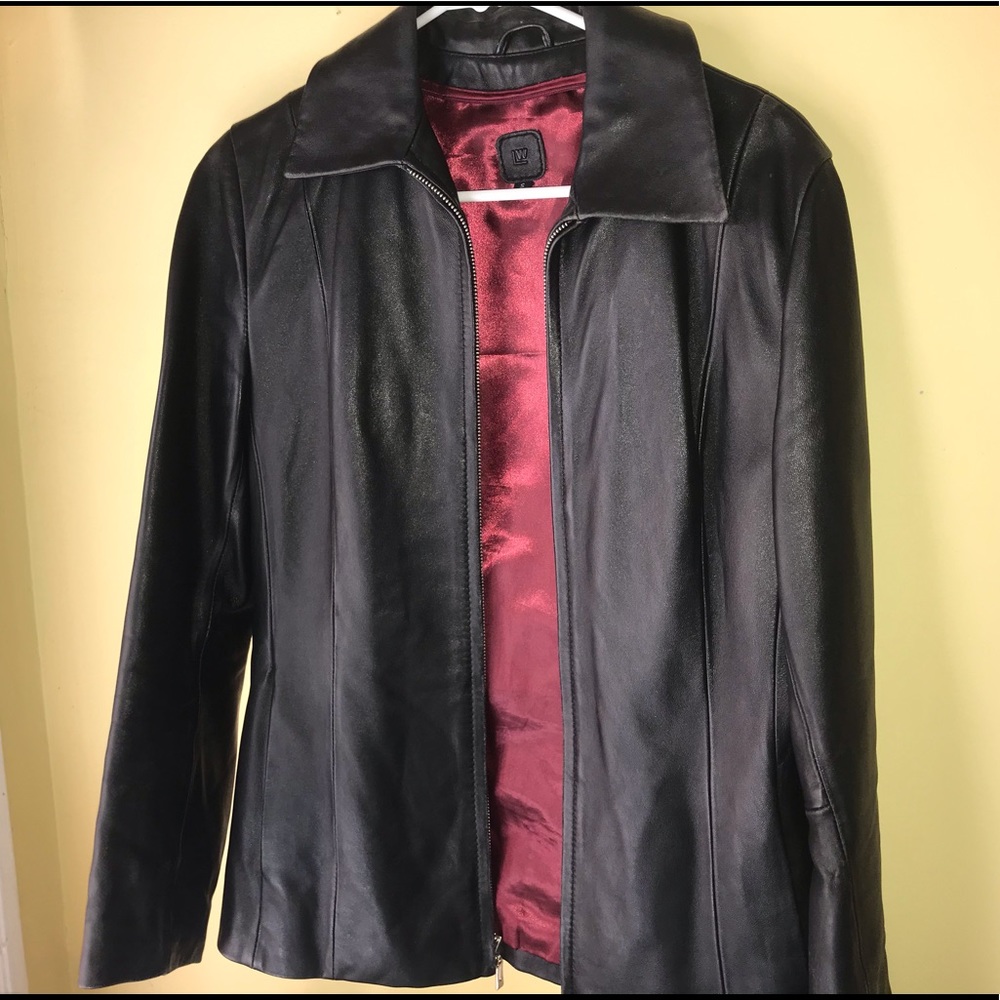Wilson Leather Jacket in Black with maroon inside